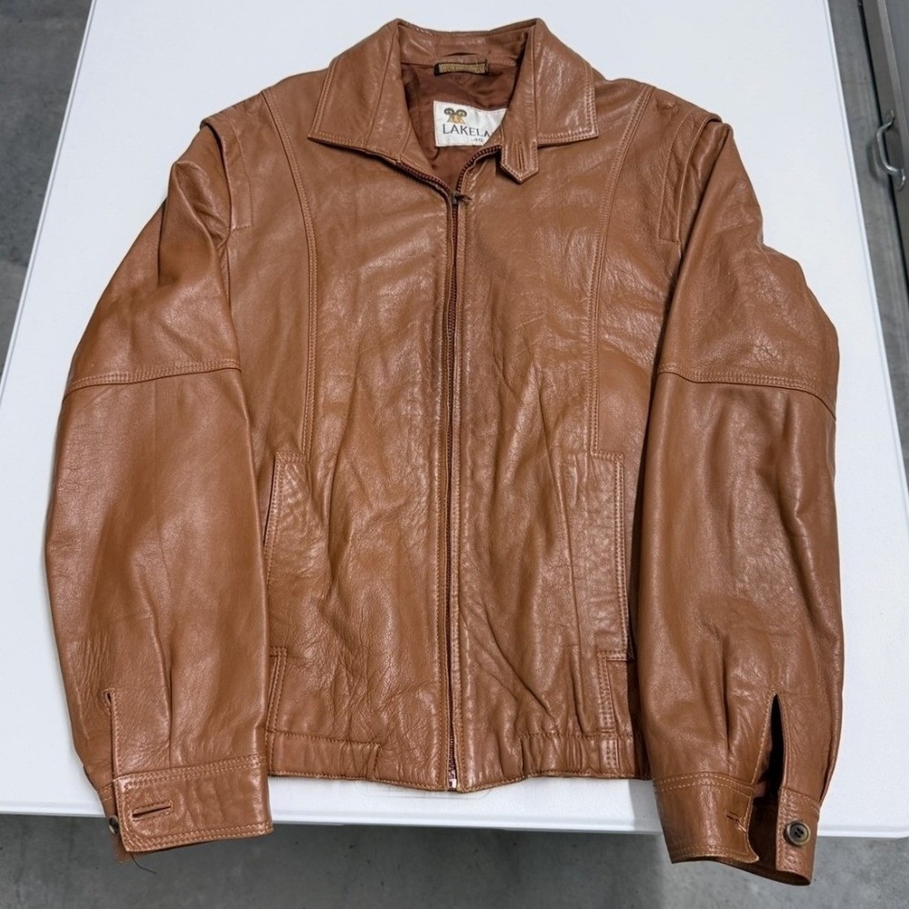 Lakeland Leather Jacket Mens 40 Tan Excellent Full Zip Quilted Lining Turkey